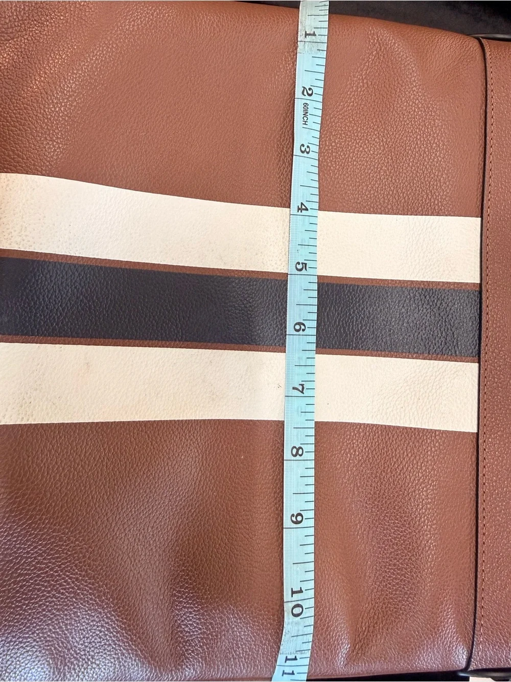Coach Brown Leather Messenger Bag with White and Black Stripes